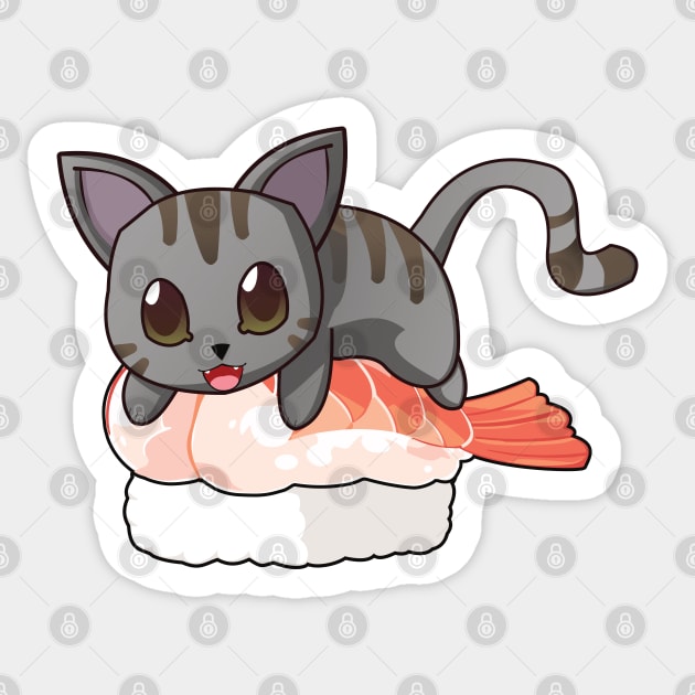 Grey Cat Shrimp Sushi Sticker by Myanko